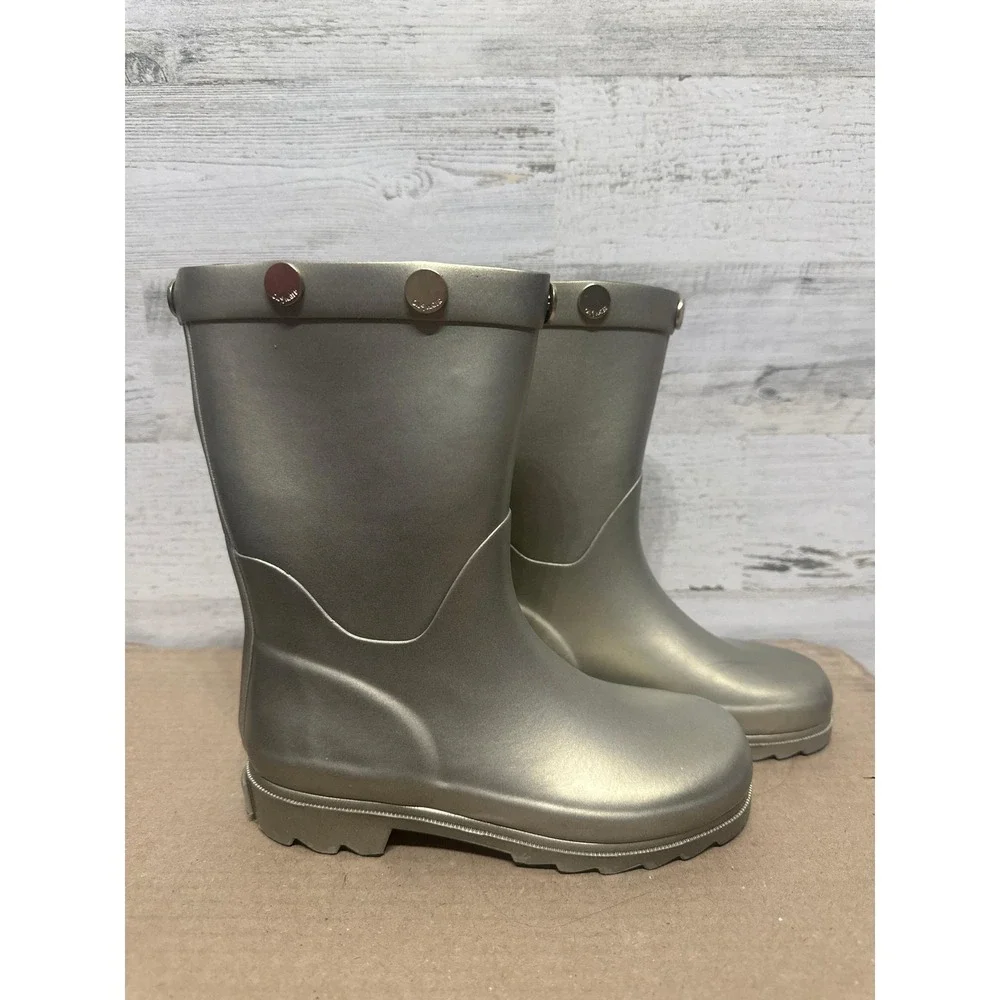 Oil and Water Rain Boots Girls Size 1 Youth Gold Metallic Rubber Studded EUC